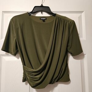 Express Olive Gathered Women's Blouse